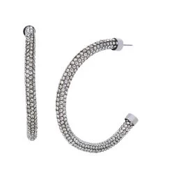 RHINESTONE TUBULAR EARRINGS SILVER
