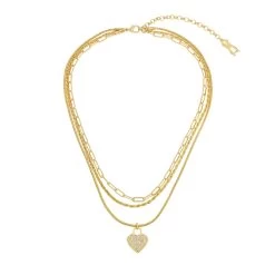 HEART CHARM MULTI STRAND NECKLACE GOLD 9 HEART CHARM MULTI STRAND NECKLACE GOLD -Stevemadden 452848GLD116
