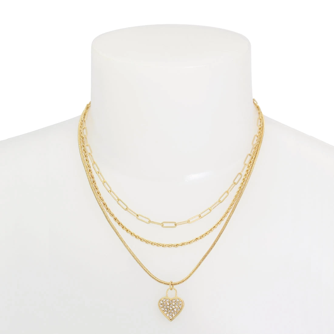 HEART CHARM MULTI STRAND NECKLACE GOLD 4 HEART CHARM MULTI STRAND NECKLACE GOLD - Image 2