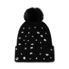 POM RHINESTONE RIB BEANIE BLACK -Stevemadden STEVEMADDEN ACCESSORIES SMA 2669 BLACK FRONT