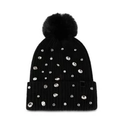 POM RHINESTONE RIB BEANIE BLACK