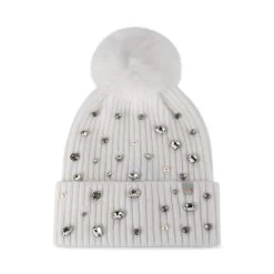 POM RHINESTONE RIB BEANIE NATURAL