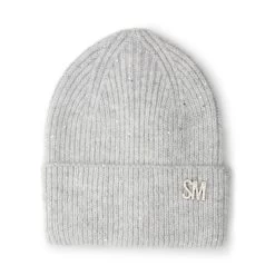 METALLIC THREAD RIB BEANIE GREY